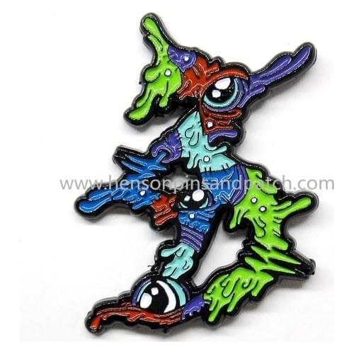 Customized cut out soft enamel Monster pin badge with black rubber clutch