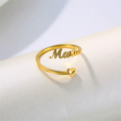 Personalized Custom Ring Name with Heart Custom Nameplate Adjustable Rings for Women Couple Stainless Steel Ring Jewelry