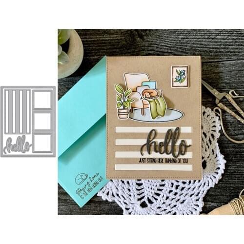 Words Hello Stitched Square Rectangle Frame Cutting Dies DIY Craft Album Cards Scrapbooking Making Template 2020 New