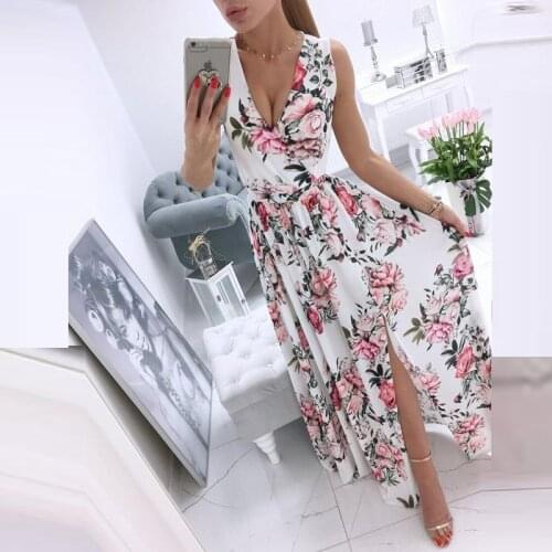 Summer clothes for woman Chiffon Floral print beach dress sexy maxi white elegant prom party Dresses fashion Women Clothing 2021