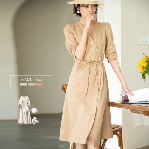 Fashion Elegant Dress Womens 2020 Temperament Five-point Sleeves Ladies Casual V-neck Vestidos Workwear Shirt Dress Women E294