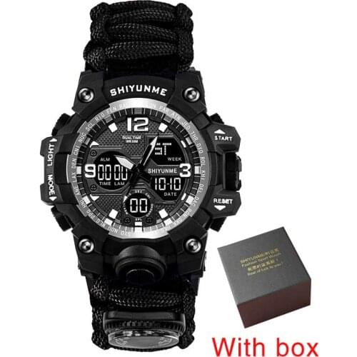 Regarder SHIYUNME Mens Military Outdoor Survival Watch G-Shock Waterproof Compass Dual Display Multi-function Sports Men Watch