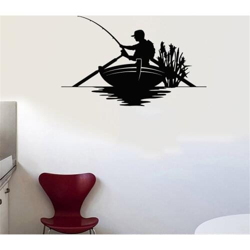 Fishing Wall Stickers on Boat Fishing Silhouette Wall Stickers Home Decor For Living Room Bedroom Vinyl Art Mural dw20259