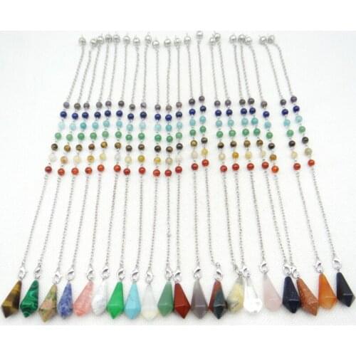 Natural Gem Stone Quartz Crystal Tiger Eye 7 Chakra Reiki Healing Pendule Pendant Pendulums For Reiki Healing Pendulum Men Women