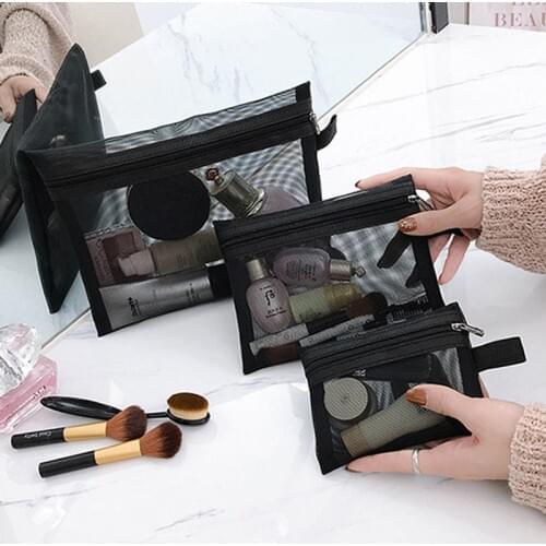 New Fashion Mesh Makeup Bag Women 2021 Cosmetic Bag Simple Toiletry Bag Travel Organizer Cosmetics Bags S/M/L Set Make Up Bag