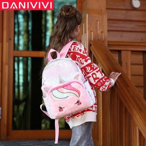 2020 New Unicorn School Bags Cartoon Sequin Plush Backpack Women School Bags for Teenage Girls Bagpack Mochila Escolar Sac A Dos
