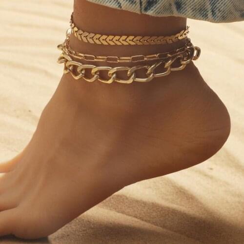 2021 New Vintage Simple Gold Color Snake Link Chain Anklets Women Girls Bohemian Leg Ankle Anklet Bracelet Beach Jewelry