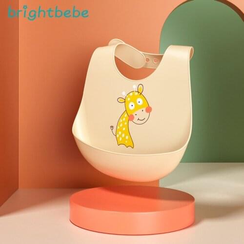 Brightbebe New Trends Custom Printing Cartoon Cute Baby Bibs Waterproof Infant Toddler Feeding Adjustable Baby Bibs Silicone