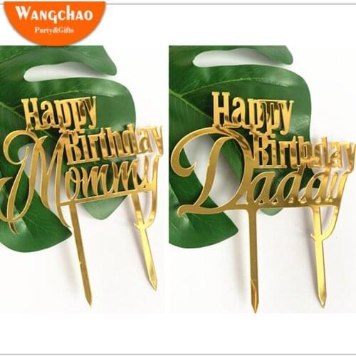 New Acrylic Mother Dad Happy Birthday Cake Topper Daddy Birthday Party Cake Decorations Favors Supplies Fathers Day
