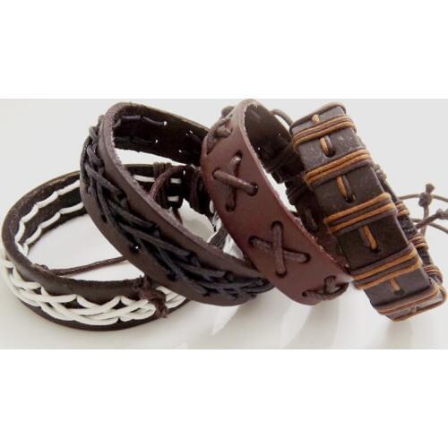 Wholesale 24 pcs Four styles Leather Bracelets Jewelry job lots Mix Free Shipping