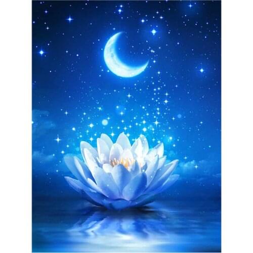 Full Square/Round Diamond Painting Lotus Moon Rising Diamond Embroidery Landscape Picture Of Rhinestone Home Decoration GJ780