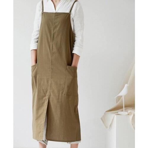Cotton and Linen Adjustable Aprons Waterproof Oil-proof Pinafore with Two Large Pockets for Supermarket Hairdresser Garden