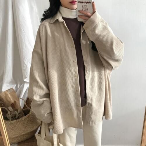 Womens Shirt Plus Size Boyfriend Button Blouse Woman Shirts Casual Long Sleeve Korean Fashion Clothing Corduroy Shirts