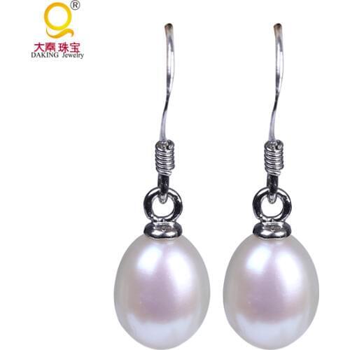 Daking 100% AAA Natural Freshwater 7mm Pearl Earrings hanging earring design