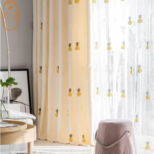 Childrens Room Pineapple Cartoon Embroidered Boys and Girls Bedroom Curtains for Living Room Balcony Curtains Floor Curtains