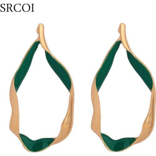 SRCOI Vintage Gold Color Twisted Big Hoop Earrings Women Geometric Circle Earrings Indian Zinc Alloy Fashion Jewelry Wholesale