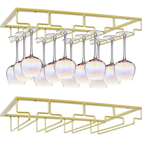 Wine Glasses Rack Under Cabinet Stemware Rack Wine Glass Holder Wire Storage Hanger For Cabinet Kitchen Bar Pub (4 Rows)