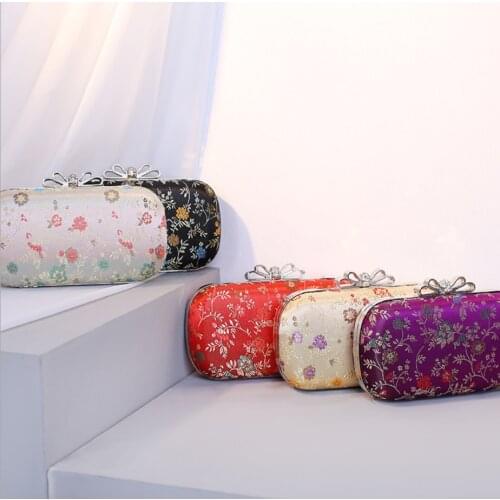 XIYUAN Women wedding party silk flower Evening bags Handbags and Purses bridal Clutch Ladies Metal Clutches Chain Shoulder Bag