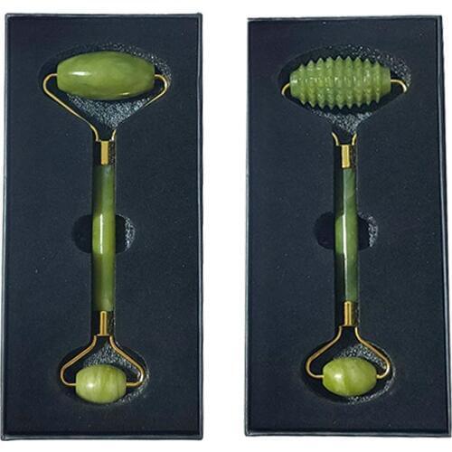 Green Jade Roller Natural Stone Facial Massager V Face Massager Anti Wrinkles Neck Body Massage Tool Real Jade Roller With Box