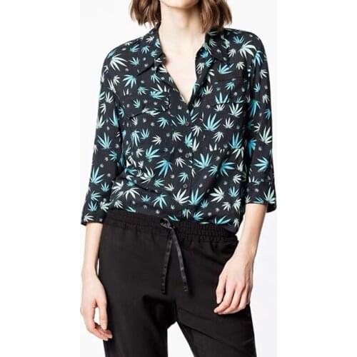 Women Shirt Maple Print Shirt 19 Early Autumn New Piece Maple Leaf Love Epaulette Double Pocket Seven Sleeve Shirt