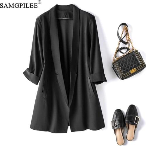 Summer Blazer Women 2021 High-quality Acetate Fabric Light Luxury Long Turn Down Collar Shoulder Pads Slim Suits Plus Size 4XL