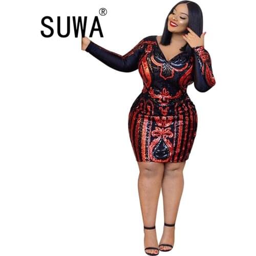 Hot Recommend Style Shiny Patchwork Sheath Knee Length Dress For Women Long Sleeve Evening Party And Wedding Gowns Elegant