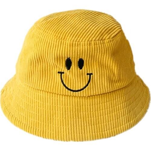2-8 Years old Autumn Child Bucket fishing Hats Childen embroidery smile corduroy Boys Girls Winter fisherman hat