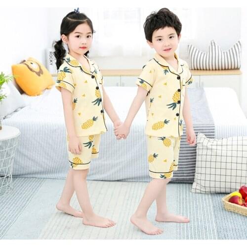 2021 Summer Children Sleepwear Baby Nightwear Pyjamas Kids Homewear Nightwear Short Sleeve Cotton Baby Girls Pajamas Sets