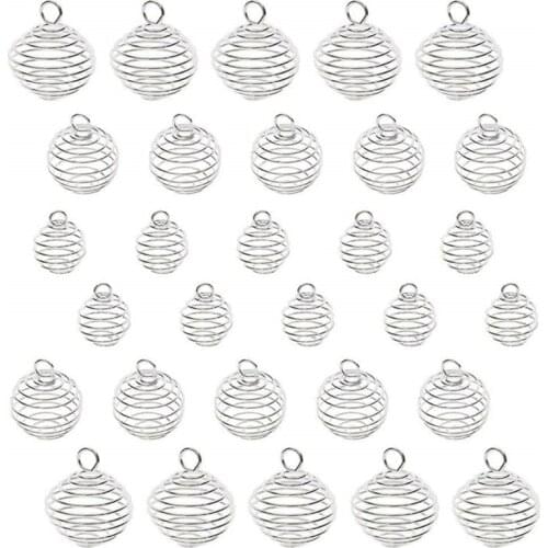 30Pcs Handmade Spiral Bead Hollow Cages Stone Holder Necklace Cage Charms Pendants Kit Findings Jewelry Making 3 Sizes