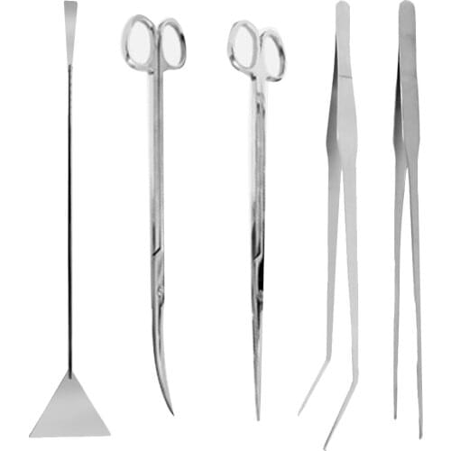 5 In 1 Aquarium Accessories Aquascape Tools Set Fish Tank Cleaner Stainless Steel Tweezers Scissors Hydropytosphere Plant Clean