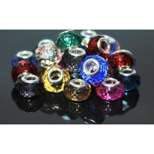 50 PCS Faceted Big Hole Beads Acylice Glass Beads For Jewelry Making Mix Color Glassy Crystal beads DIY Charms Bracelet 9*14 mm