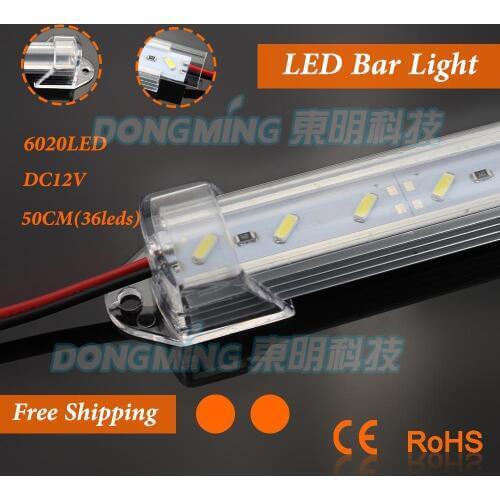 Free shipping 6pcs 0.5m 36leds 12V SMD 7020 led Bar light LED luces Strip light no waterproof table lamp with U shell + pc Cover