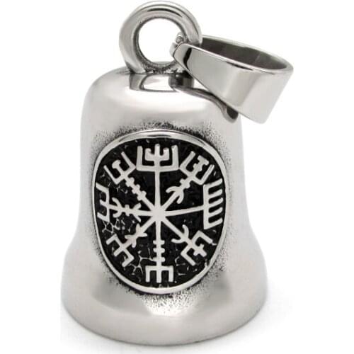 Free Shipping 316L Stainless Steel Silver Color Black Big Valknut and Compass Bell Biker Motorcycle Polish Oil Pendant Jewelry
