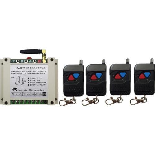 DC12V 24V 36V 48V 10A 2CH Remote Control Garage Door RF Wireless Remote Control Switch System 4*black Transmitter &1*Receiver