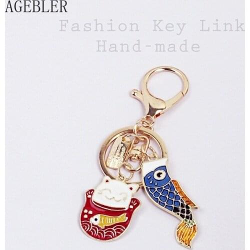 Trendy Good Luck Koi Keychain Red Cute Lucky Cat Pendant for Backpack Keyring Key Chains Charms Valentines Day Gift for Women