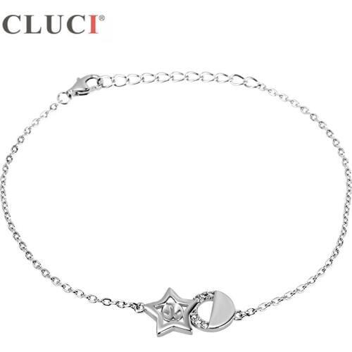 CLUCI lobster clasp 925 sterling silver pearls bracelet accessary five-pointed star Bracelet/Bangle for Women Wedding SB047SB