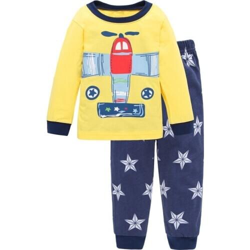 TUONXYE Child Pajamas Cartoon Plane Pyjamas Set Kids Pijama Infantil Boys Nightwear Cotton Girls Long Sleeve Sleepwear Suit