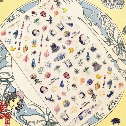 F-532 Astronaut Space Universe 3D Back glue Nail Art Stickers Decals Sliders Nail ornament decoration