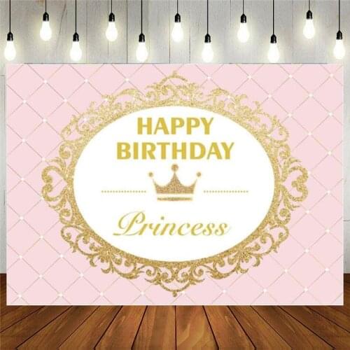 Royal Princess Backdrop For Girls Pink Gold Glitter Celebration Birthday Party Banner Cake Dessert Table Background Photocall