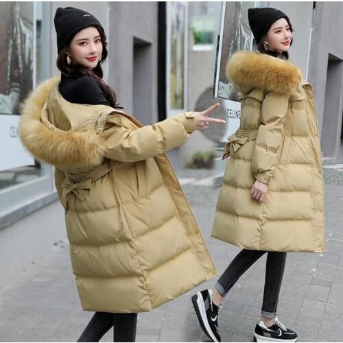 Cotton-Pdded Jacket Wmen 2021 Wnter Korean Long Thick Jacket Eegant WOmen Slim Belt Parker Coat Feminino Warm Winter Clothes