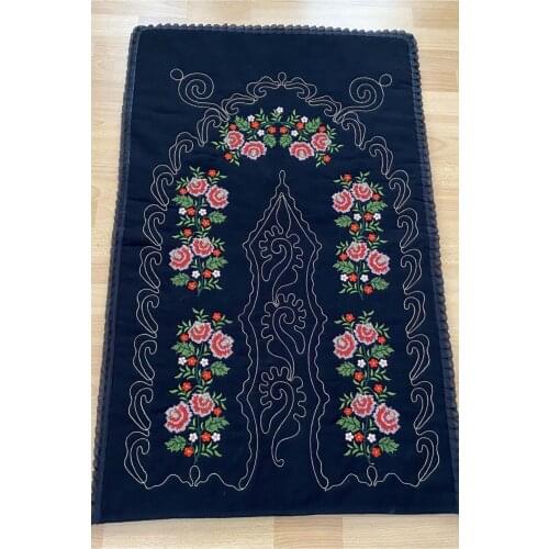 Quality Prayer Rug Lilac Cream Navy Blue Prayer Rug Luxury Dowry Holder Cross-stitch Embroidered Satin Prayer Rug Mevlid Gift