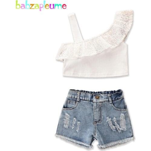 2Piece 1-6Years Summer Boutique Kids Clothing Set Fashion Sleeveless White Vest+Denim Shorts Newborn Baby Girls Clothes BC2055-1
