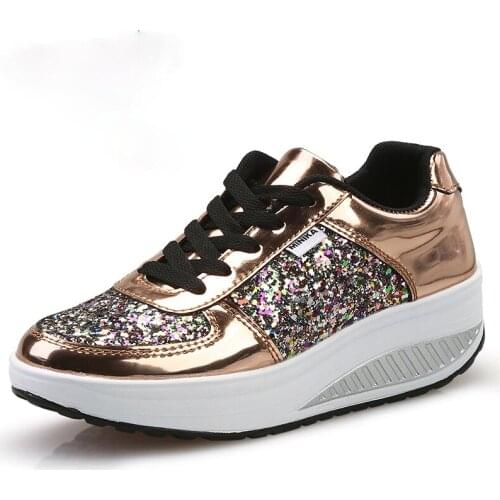 BeckyWalk Autumn Women Sneakers Fashion Sequins Lace-Up Shoes Women Flats Platform Casual Shoes Thick Soles Ladies Shoes WSH2929