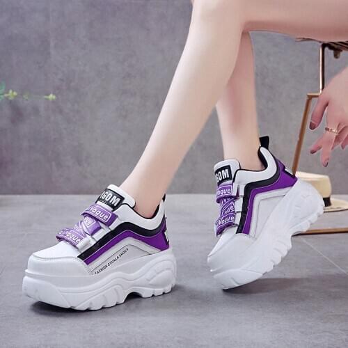Thick Sole Running Shoes for Women Purple White Sport Shoes Jogging Walking Sneakers 7 CM Height Increasing Black Chunky Shoes