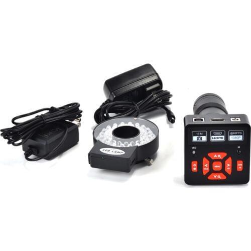 Hayear 16MP Microscope Camera Full HD 1080P 60FPS HDMI USB Digital Industrial Magnifier 100X C-mount Lens 144 LED for PCB Repair