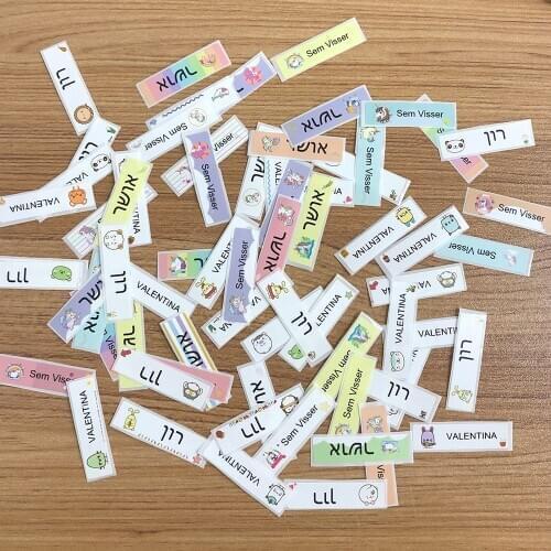 50PCS 47x13mm Cute Unicorn Animal Pattern Name Stickers Custom Label Hebrew Name Personalized Waterproof Tag For School Supplies