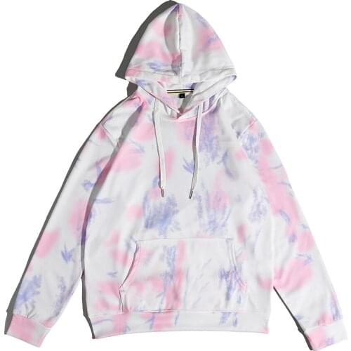 New Collection Sweatshirt Female With Patch Pocket Long Sleeved Loose Tie Dyed Fashion Trend Clothing In Hood Collar Style