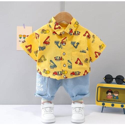 2021 New Children Clothes Spring Cartoon Baby Boy Full printe Causal Shirts Short Jeans 2Pcs/sets Kid Fashion Toddler Tracksuits