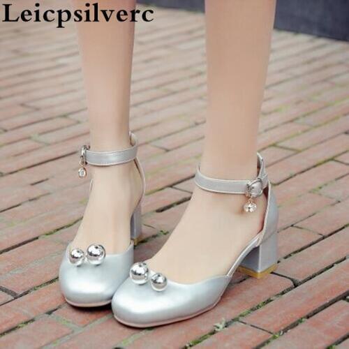 Summer new diamond round head, buckles ladies' heels ladies' women shoes