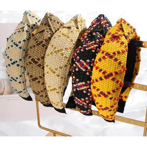 Flatfoosie 2020 New Boho Hairband Summer Straw Weaving Knotted Headband for Women Cross Handmade Hair Hoop Hair Accessories